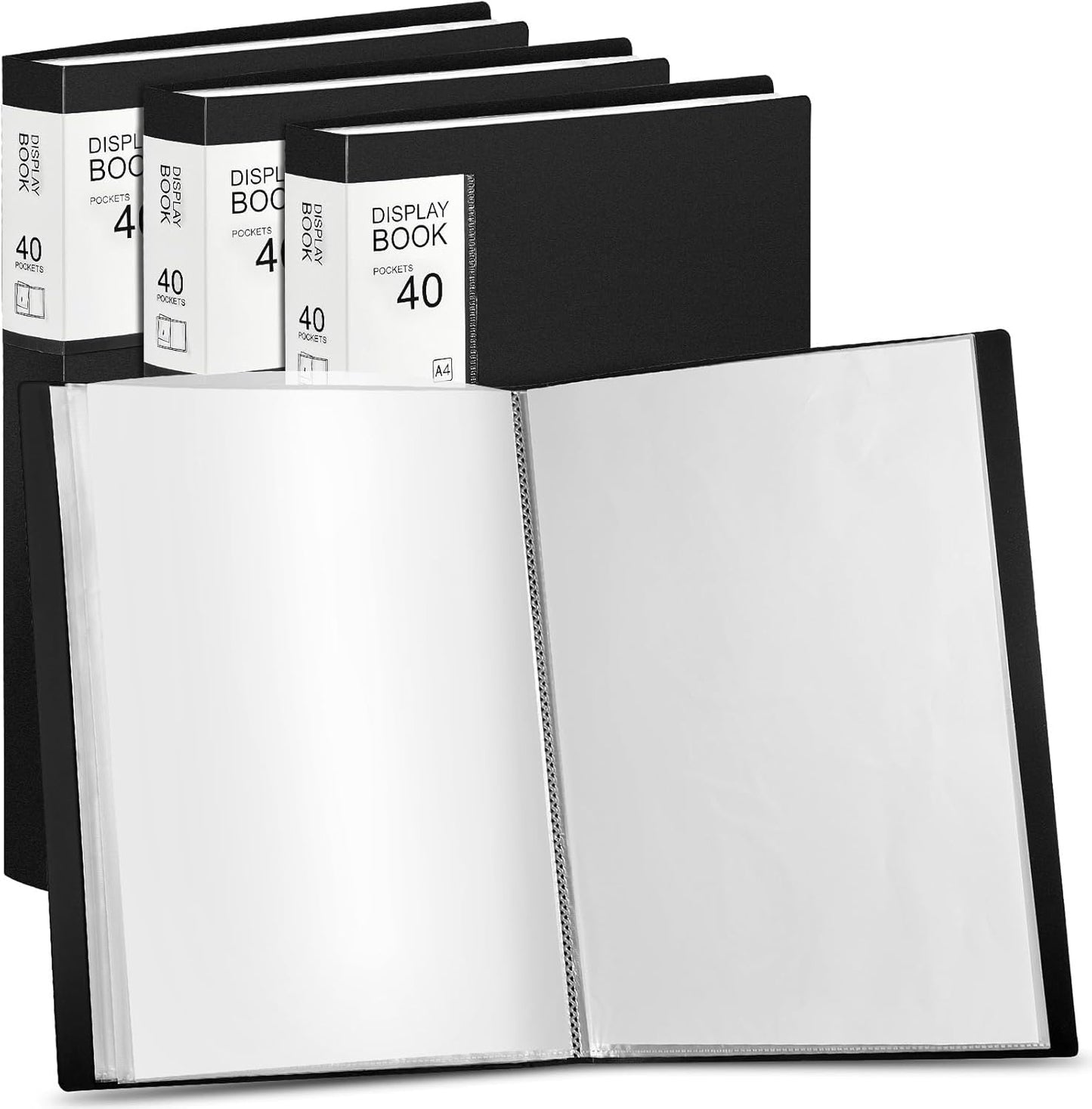 Marspark 4 Pcs Binder with Plastic Sleeves Large 8.5" x 11" Display Presentation Book 40 Pocket 80 Pages Art Portfolio Folder Clear Sheet Protector for Photo Document (Black)