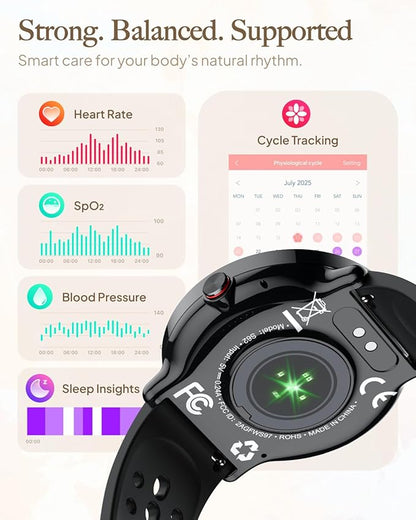 Smart Watch for Women Men, for Android iOS with Sleep & Calorie Monitor, Pedometer Fitness Tracker, Bluetooth Call, IP68 Waterproof, 112+ Sport Modes Round Face Smartwatch (Casual, Black, 1.39)
