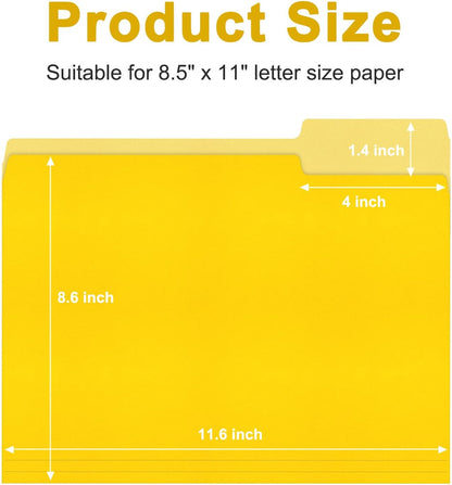 ViVin File Folder, 50 Pack Colored File Folders with 1/3-Cut Tabs, Fits 8.5 * 11 Letter Size Paper, Manilla Folders for Home Office School Documents(Yellow)