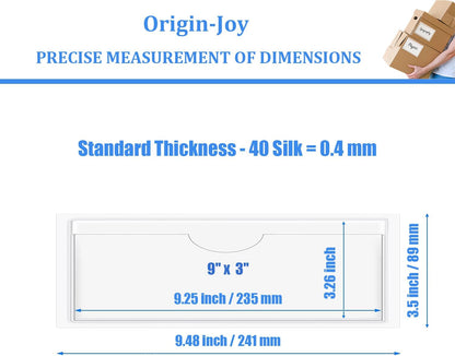 Origin-Joy 35 PCS Self Adhesive Index Card Pockets with Top Open, Clear Plastic Label Holder for Cards of Note, Library and Business, Adhesive Label Pockets & Card Holder (9 x 3 inch)