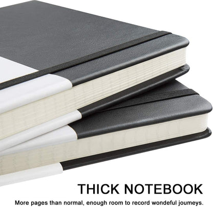 Huhuhero Lined Journal Notebook, 5 Pack Black Hardcover Notebooks for Work Women Men, 120Gsm Thick Paper Leather Journals for Writing Note Taking Business, Journaling School Supplies 5"×8.25"