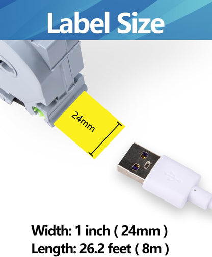 Weemay 3 Pack TZe651 24mm Black on Yellow Label Tape Compatible with Brother P-Touch Label Maker Tape TZe-651 TZe 651 TZ-651 TZ651 for PT-E500 PT-D600 PT-P750W PT-P900W Printer, 1 in x 26.2 ft