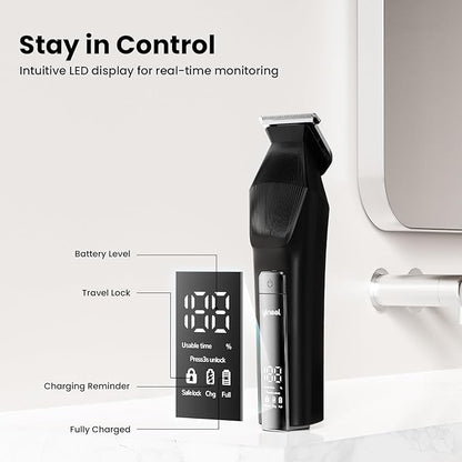 Yineel HC600 Beard Trimmer for Men, All-in-One Cordless Grooming Kit, Waterproof Electric Razor & Hair Clipper for Face Mustache Body Nose Hair Trimming, Precision Blades, Gifts for Men Barber