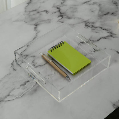 Clear Sturdy Acrylic Tray with Handles-8"x8"x2"H-Countertop Organizer Tray for Kitchen,Bathroom,Office- Storage Box for Cosmetics, Jewelry,Toiletries,Toy,Gadgets