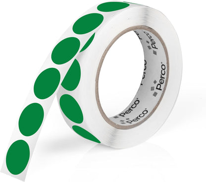 Perco Green 1-Inch Round Circle Dot Sticker Labels with Easy Peel Perforation - 1,000 Labels per Roll - Strong Adhesion, Vibrant Colors for Organizing, Crafting & More - Made in USA