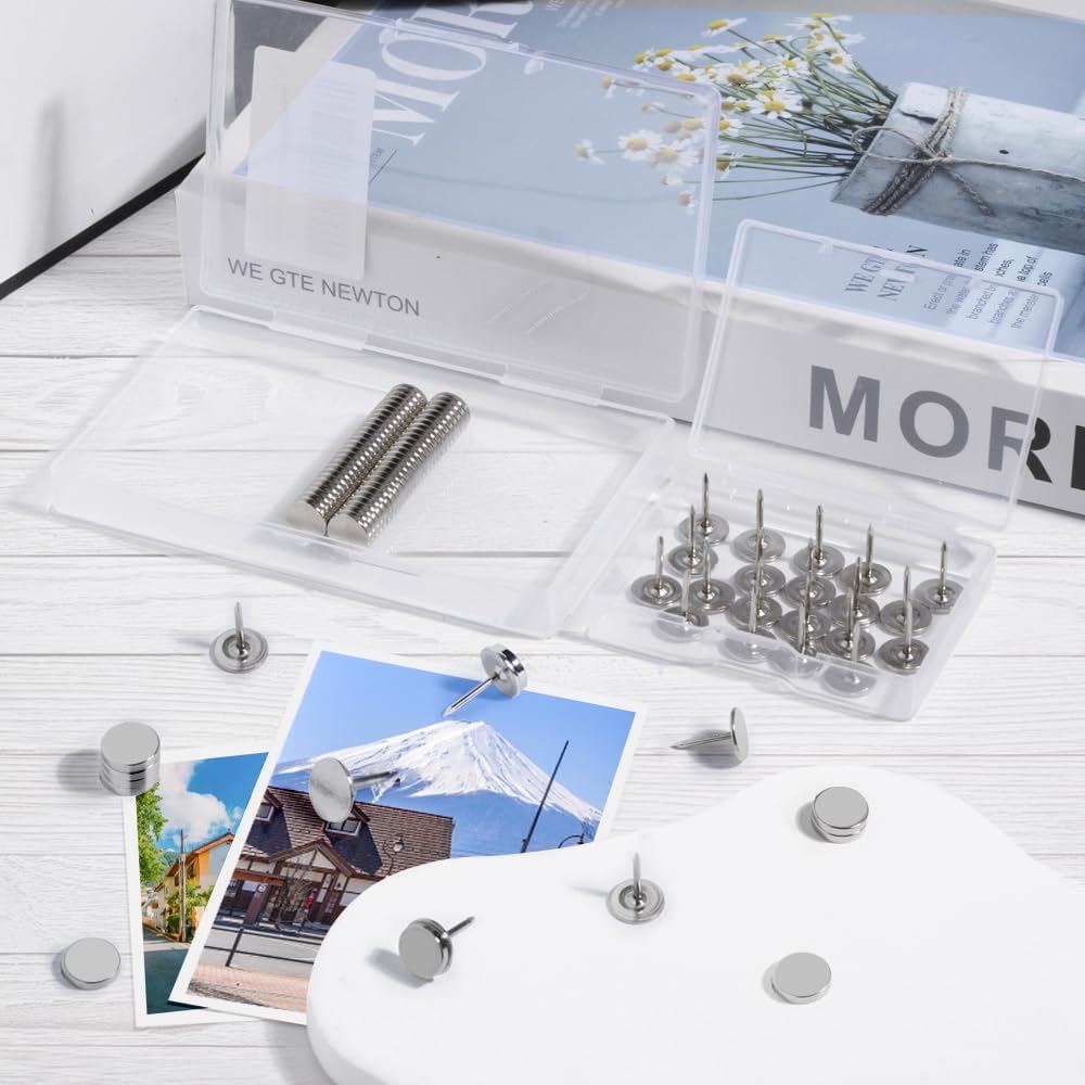 rhinocats Magnetic Push Pins, 50 Sets Magnet Thumbtack for Wall Bulletin Board Strong Decorative Pushpins Clip for Map Picture Hanging Kit Poster Holder