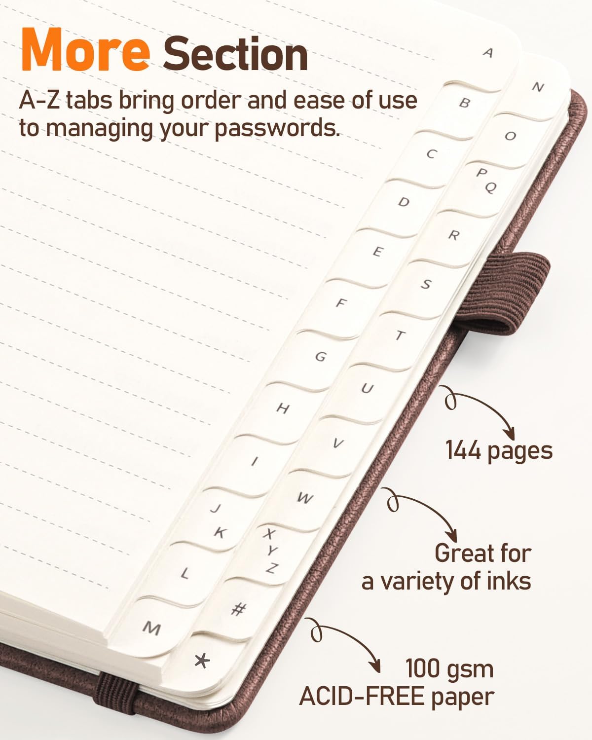 WEMATE Password Book with Alphabetical Tabs, Spiral Password Keeper Book for Seniors, Internet Password Notebook Password Journal Logbook Log in Detail, Small – 4.7''x 6'' (Brown)