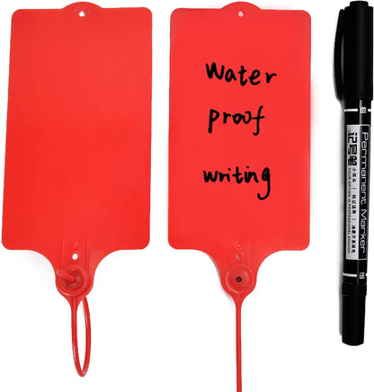 100 Plastic Tags Shipping Tags Water Proof Tags for Labeling Shipping Labels Security Seals Writable Marker Ties Hanging Tags Storage Tag with One Marker Pen (Red)