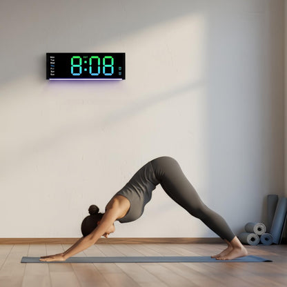 11 Inch LED Wall Clock with RGB Flowing Light | Large Digital Display with Date, Temperature, Dual Alarm, Countdown Timer, Remote Control | Silent Wall or Desk Clock for Home,Office,Living Room,Yoga