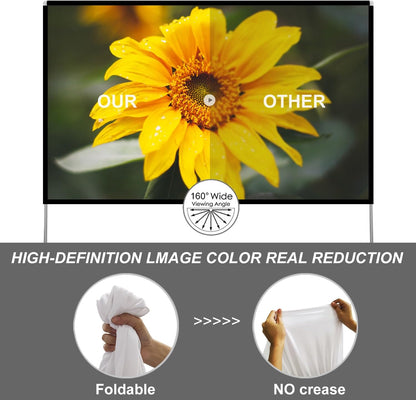 Outdoor Projector Screen with Stand 100 Inch: Portable Projection Screen 16:10 4K HD Outdoor Movie Screen with Carry Bag for Home Backyard Theater