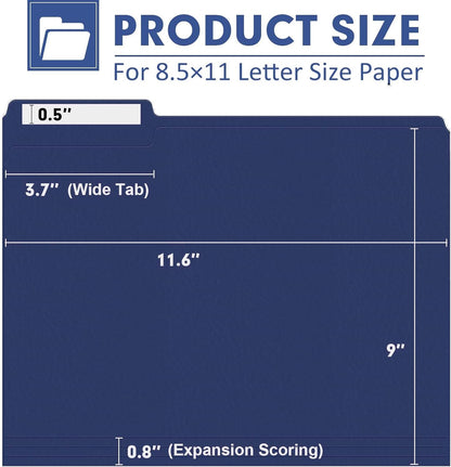 File Folder, PANDRI 120 Pack File Folder, 1/3 Cut Tab, Letter Size, Filing Folder for Office School Business, Dark Blue