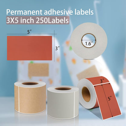 PARLAIM 3" x 5" Rectangle Adhesive Color Code Stickers,250 per Dispenser Box Roll Square Label Inventory Stickers Tan