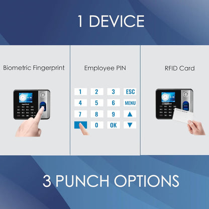 Time Clock - Fingerprint Time Clocks for Employees Small Business Automatic Calculate Hours, H1 Standalone Offline Biometric Clock in Machine for Employees with 5 RFID Cards (0 Monthly Fees)
