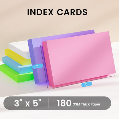 Index Cards 3x5 Inch, 300sheets, Flash Cards, Blank Colored Note Cards Paper For Studying, Schools Supplies, College, Office And Home Organization, Note Taking Supplies