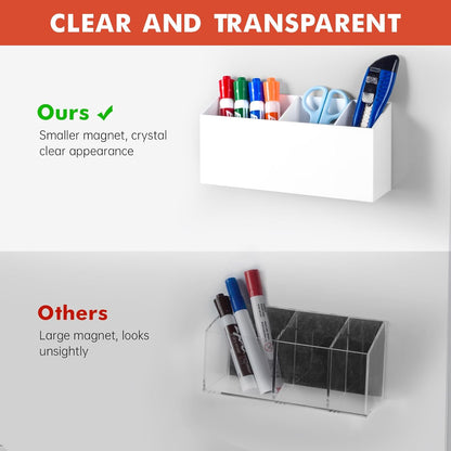 Magnetic Dry Erase Marker Holder, Acrylic Magnet Pen Holder for Whiteboard, Refrigerator, Magnetic Fridge Organizer for Office, Classroom, Whiteboard Maker Storage, Locker Organizer(White)