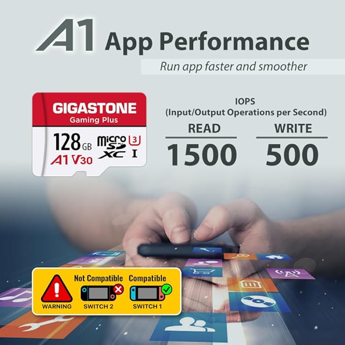 【for Switch 1 Only】 GIGASTONE 128GB Micro SD Card with USB C Card Reader, Gaming Plus, MicroSDXC Memory Card for Gaming Console, 4K Video Recording, UHS-I A1 U3 V30, up to 100MB/s, with Adapter