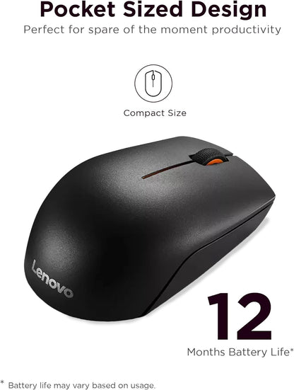 Lenovo 300 Wireless Mouse – Computer Mouse for PC, Laptop with Windows – Ambidextrous Design – 2.4 GHz Nano USB Receiver – 12 Month Battery Life
