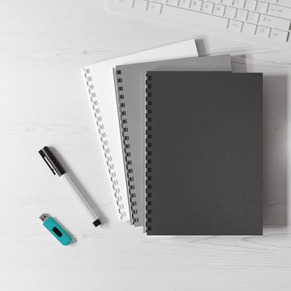 Binditek 50 Pack 16 Mil Sand-Textured Polycover - Plastic Binding Cover for Letter Size - Business Reports and Proposals - Lightly Sanded Finish - Square Corners, Un-Punched, Black