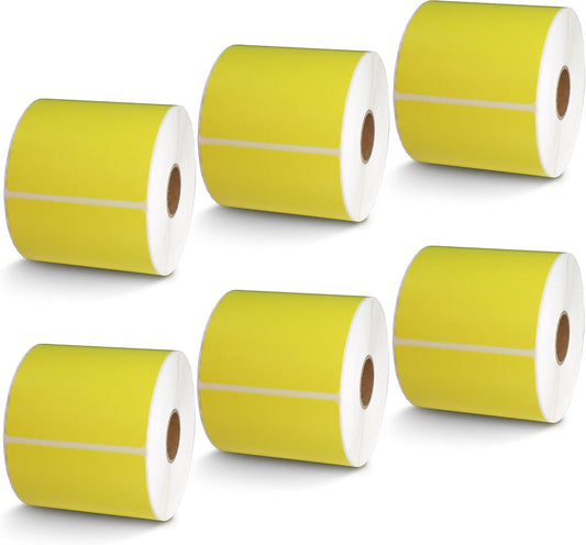 BETCKEY - 3" x 5" Multipurpose & Large Shipping Labels Compatible with Zebra & Rollo Label Printer,Premium Adhesive & Perforated[Yellow, 6 Rolls, 2100 Labels]