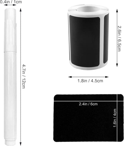 MUWOOB Chalkboard Labels, 120pcs Black Reusable Waterproof Stickers with 2 Erasable White Chalk Markers for Kitchen Pantry, Containers, Mason Jars, Condiments, Food Storage (Rectangle)