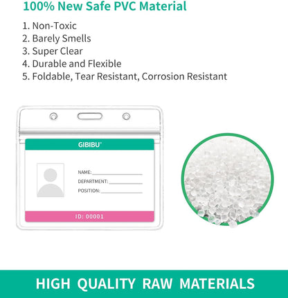 50 Pcs Horizontal ID Badge Holder, Clear Plastic Card Sleeve, Nurses Work Name Tag Holders, Key Cover Protector with Waterproof Zip for Lanyard, Fits Credit Size Cards