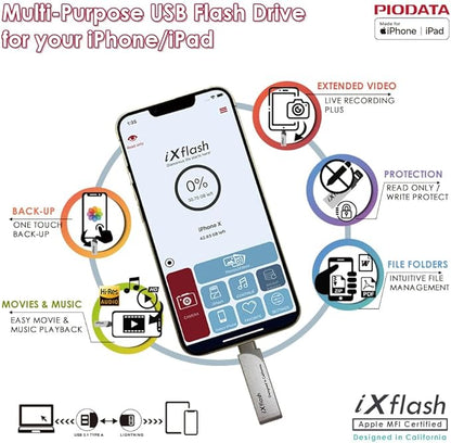 iXflash 256GB iPhone iPad Flash Pen Drive USB 3.1 Apple MFi Certified Lightning Connector External Storage Memory Expansion for iOS Devices/Windows/Mac