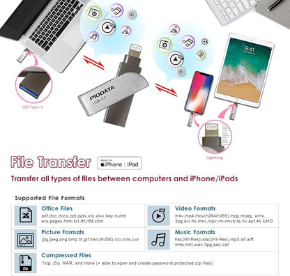 iXflash 128GB iPhone iPad Flash Pen Drive USB 3.1 Apple MFi Certified Lightning Connector External Storage Memory Expansion for iOS Devices/Windows/Mac