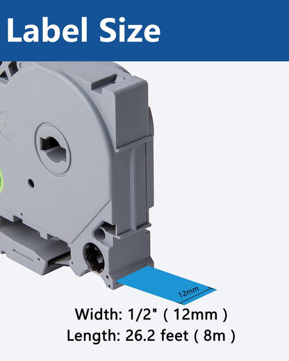 12mm 0.47 Black on Blue Laminated Tape Compatible for Brother P Touch Label Maker Tape TZe-531 TZe531 Tze Tz Tape for PT D200 D210 D220 D400 Cube, 1/2 Inch x 26.2 Feet, 3-Pack