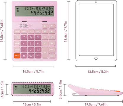 Calculators Desktop, Desk Calculator with Large 2 Line Display, Talking Basic Calculator with big Button & Adjustable Volume, 4 Function Calculators for Business, Students,School Office Supplies(Pink)