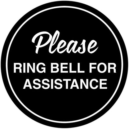 Signs ByLITA Circle Please Ring Bell For Assistance Wall or Door Sign | Easy Installation | Front Desk Reception Sign (Black) - Small (2 Pack)