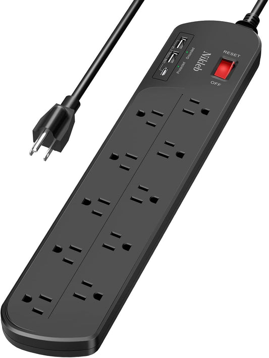 Extension Cord with Multiple Outlets, Surge Protector Power Strip with USB, 6ft Power Cord, 10 Wide Outlets, 2 USB+1 USB C Fast Charging Ports, Wall Mount, Heavy Duty, Home, Office Accessories