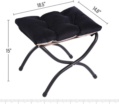 LITA Folding Upholstered Footrest Stool, Modern Small Portable Accent Ottoman with Detachable Thick Cotton Cushion Padded Sofa Stool with Metal Frame for Lazy Chair, Living Room & Bedroom, Black