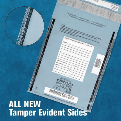 BankSupplies Ultima Blue Clear Deposit Bags | 10W x 14H | Pack of 100 | Transit, Transfer, Valuables | Tamper Evident Tape | Captive Flap Closure | Security Deposit Bag