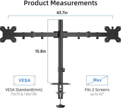 Suptek Dual Monitor Arm Desk Mount,Ultrawide Dual Monitor Arm for 2 Monitor Screens up to 42 inches and Max 22lbs Each,Extra Tall 15.75" Pole Fully Adjustable Monitor Stand for Desk,Black(MD9442LB)