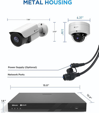 4COVR 16 Channel PoE Security Camera System, Human Vehicle Detection, Night Vision, 8 Dome IK10 Vandal-Proof 8 Bullet 8MP Wired IP Camera IP67 Commercial, 4K NVR 4TB HDD for Business, LYH54A8M1616-1