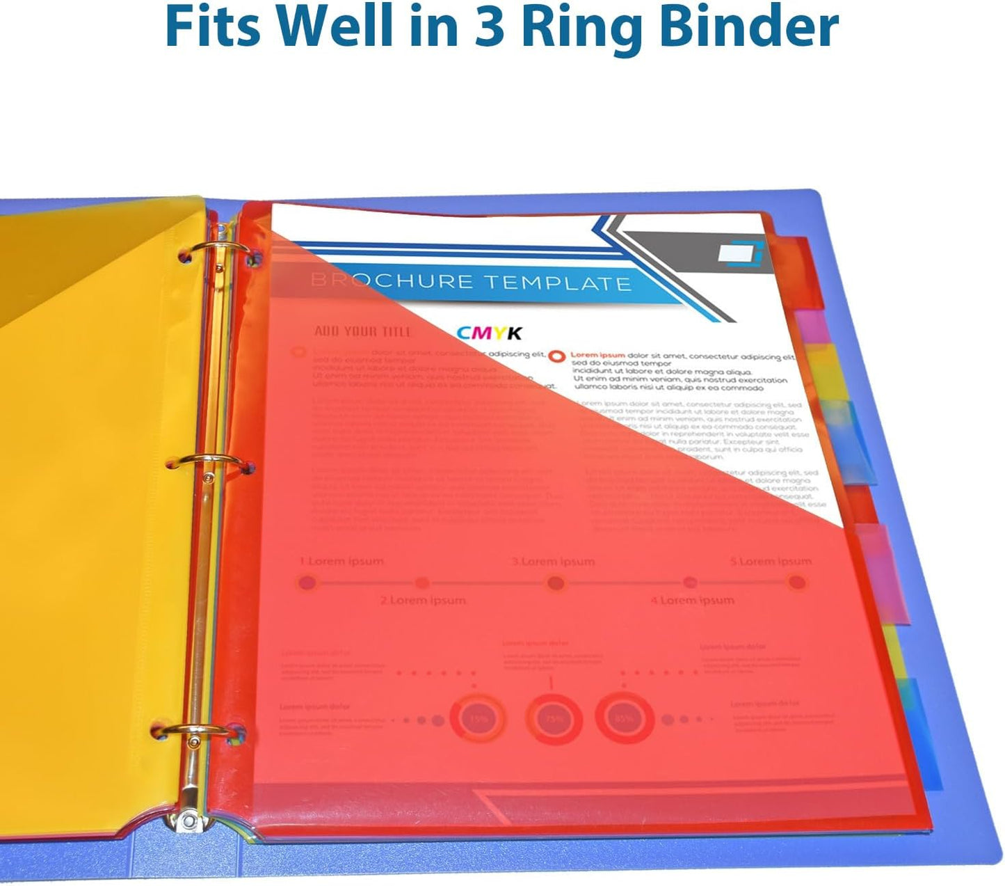 Plastic 8-Tab Dividers with Two Pockets -2 Sets, Pocket Dividers for 3-Ring Binders, Multi-Color Binder Dividers, Total 16 Tabs