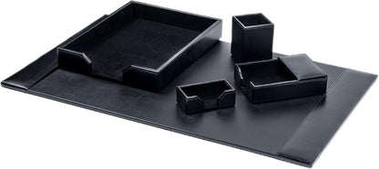 Dacasso Bonded Set Luxury Leather Desk Pad & Desk Organization Essentials, 5 Piece, Black