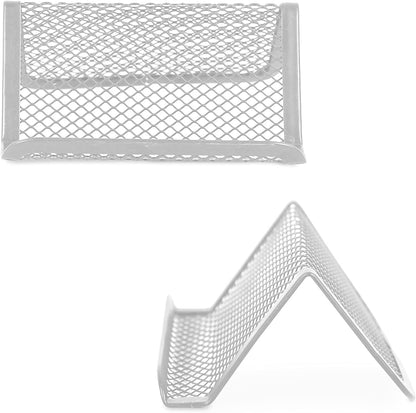 Rocutus 8pcs Business Card Holder - Metal Desk Card Organizer (Silver)