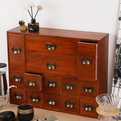 Apothecary Drawers Card Catalog Cabinet with 14 Drawers Wooden Card Catalog Wooden Storage Box for Desktop Organizer (Brown)