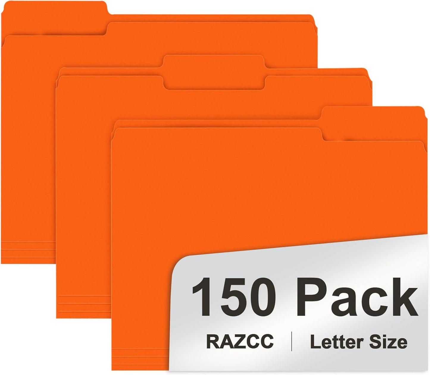 File Folder, RAZCC 150 Pack 1/3 Cut Tab File Folders Letter Size, Orange, Folders with Tab, Great for Organizing and Easy File Storage