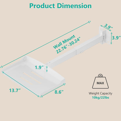 WALI Projector Ceiling Mount Tray，Projector Wall Mount Holds up to 22lbs，Height Adjustable Universal Projection Mount Tray 13.7'' x 8.6'', No Hole Installation, Hidden Cable Routing, White (PM-005-W)