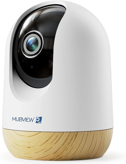 MUBVIEW 5MP Plug-in Indoor Security Camera no Subscription, 5/2.4G WiFi Pet Cam Indoor with Phone App, Dog Camera with Speaker, Night Vision, Motion Detection, Auto Tracking, Cat/Elder/Baby Monitor