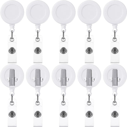 Zonon 50 Pieces Retractable Badge Holder Reels with Swivel Alligator Clip, ID Card Holder Name Badge Reel Clips for Students Teachers Office Workers (White)