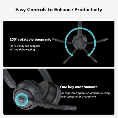 NUROUM Wireless Headset with Mic for Work, Bluetooth Headset with Noise Cancelling Microphone, Mute Button, USB for PC/Computer/Laptop for Zoom/Teams, Office/Call Center/Work from Home HP31DN