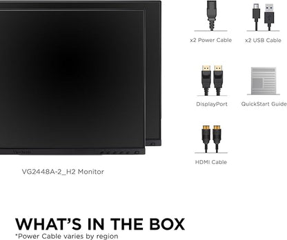 ViewSonic VG2448A-2_H2 24 Inch Dual Pack Head-Only 1080p IPS Monitor with Ultra-Thin Bezels, HDMI, DisplayPort, USB, and VGA for Home and Office,Black