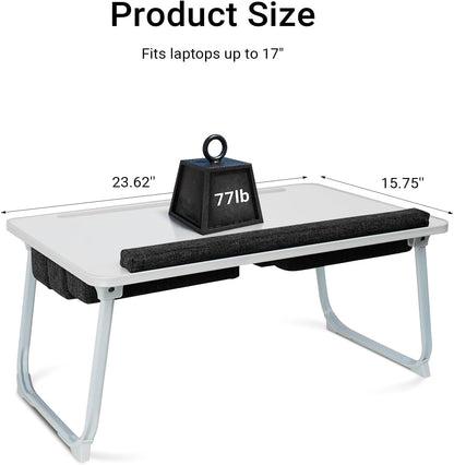 Lap Desk for Laptop with Cushion,Folding Laptop Desk for Bed with USB,Bed Desk,Portable Computer Lap Desk,23.62"*15.74",White