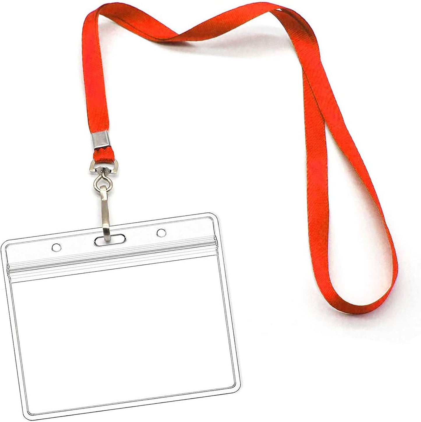 Lanyards with Id Holder Name Badges Name tag Badge Holders with Neck Red Lanyard Swivel J-Hook Clip Waterproof Nametags Protectors Nurse School Kids 50 Pack