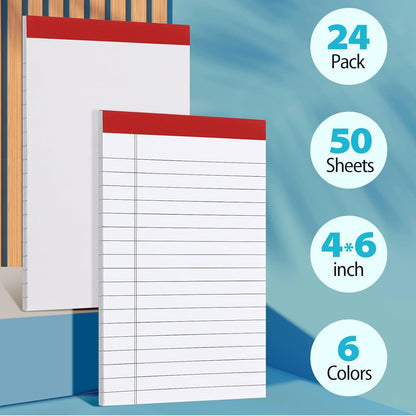Colarr 24 Pack Legal Pads 4 x 6 Inches Lined Notepads 50 Sheets Wide Ruled Writing Pads for School College Office Business