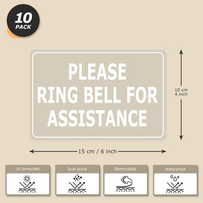 Please Ring Bell for Assistance Stickers 6 × 4 Inches Vinyl Removable Desk Service Self Adhesive Decals Hotel Reception Area Cling Wall or Door Sign Office Window 10 Pack