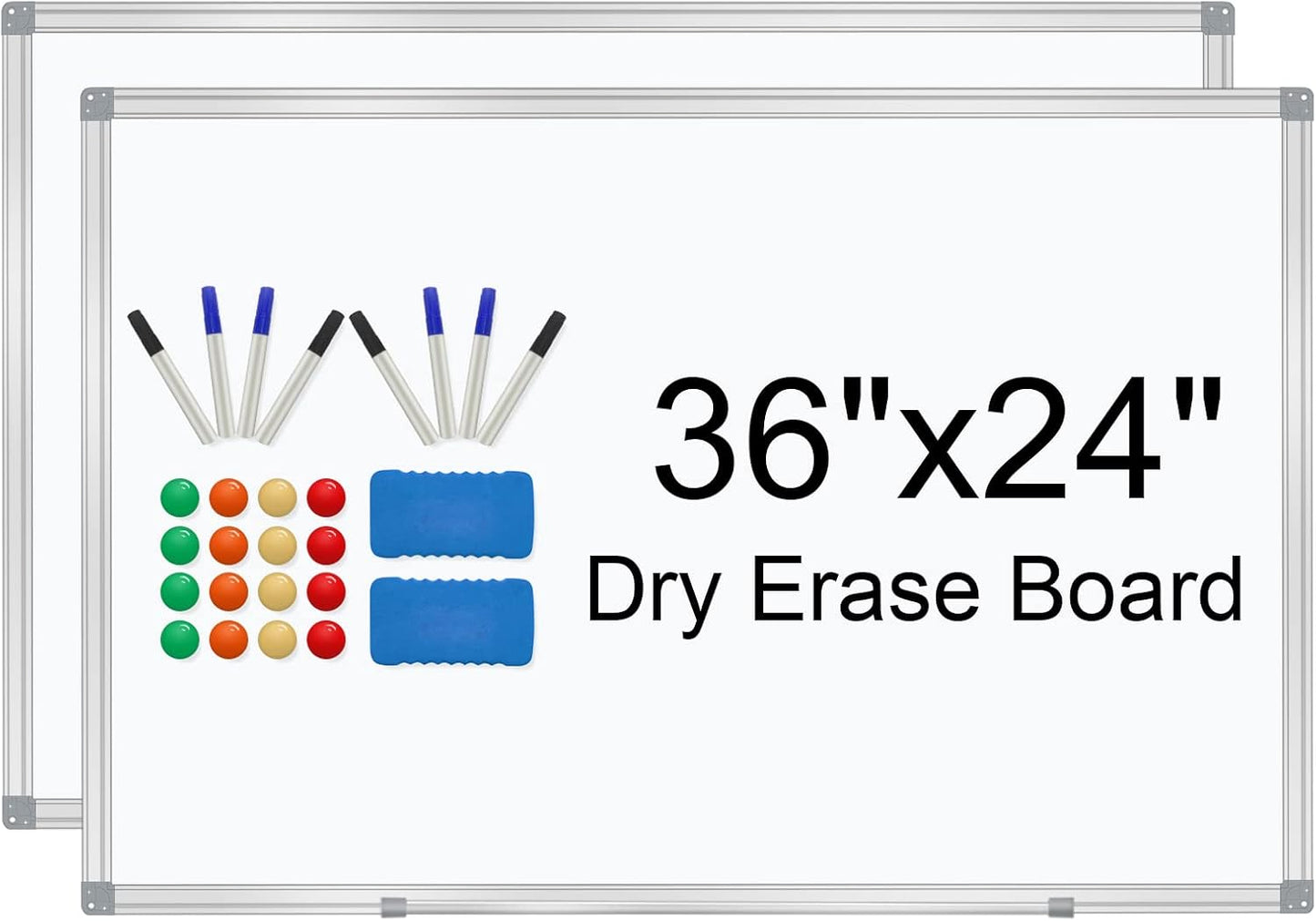 H-Qprobd White Board 36" x 24" Dry Erase Board for Wall Whiteboard 3' x 2' (2 Pack) Magnetic Presentation Board with Long Pen Tray, Wall-Mounted White Boards for Home, Office and School